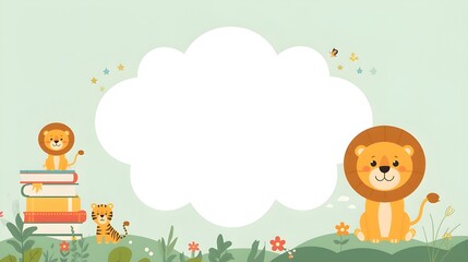 Cute International Children's Book Day Frame with Toy Animals and Storybooks - Perfect for Personal Messages and Celebrating Young Readers in Photo Stock