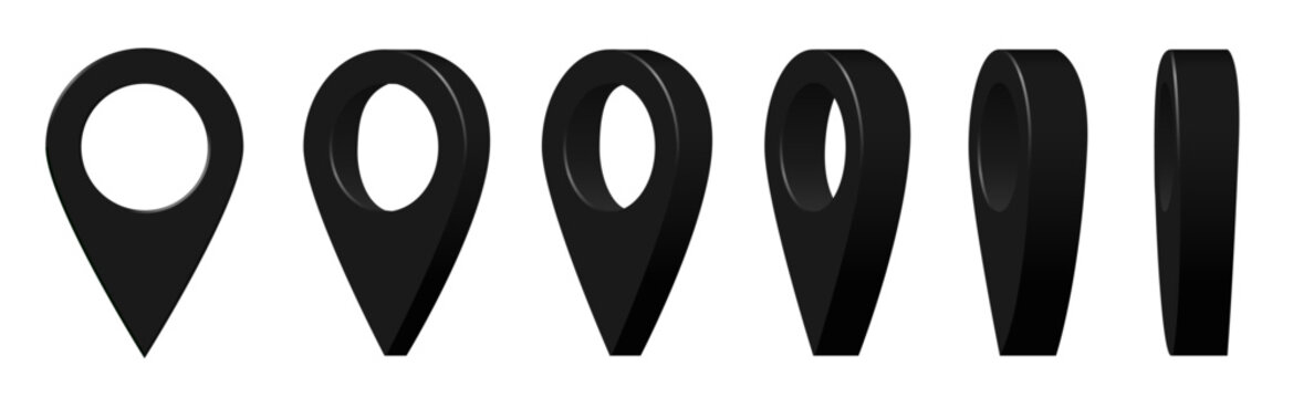 vector black 3d maps pin animation clipart set isolated on transparent background. 
