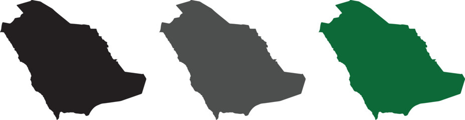 Saudi Arabia Map Silhouette Collection – High Resolution Vector Outline in Black, Grey, and National Green for Geographic Infographics, Travel Icons, and Kingdom Middle East Design Projects © Parves
