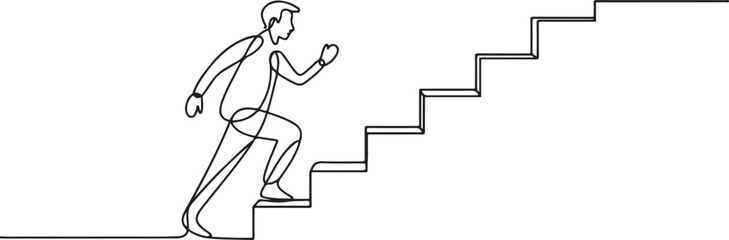 Obraz premium Man climbs the stairs in one continuous line drawing. Concept.one line vector illustration with out Background