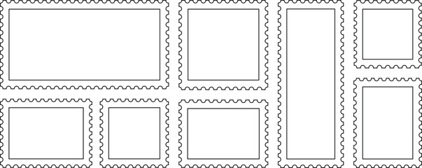 Postage stamp. Collection of blank postage stamp outlines perfect for creative design projects, vector illustration