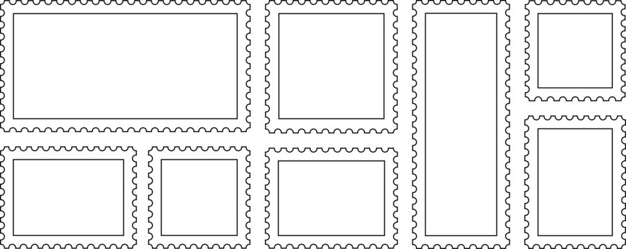 Postage stamp. Collection of blank postage stamp outlines perfect for creative design projects, vector illustration