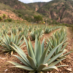 Fototapeta premium Agave farm in the Sirra Madre Oriental Mountain side, Mexico.