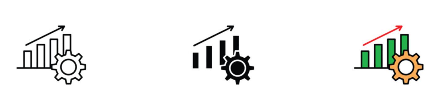 Business growth analytics icon vector. Financial bar chart progress, engineering efficiency tracking, and mechanical data symbol. Vector Illustration.