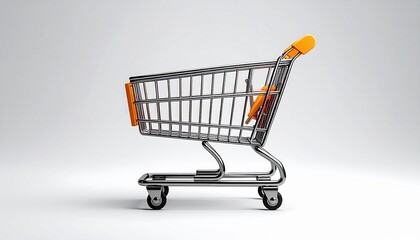 A minimalistic shopping cart, captured from a side angle, presenting a simple design