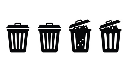 A series of trash cans in various states of use isolated on white background, Vector