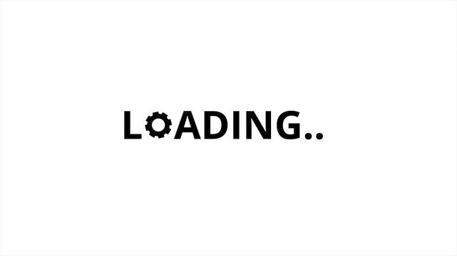 Loading text with cog gear animation isolated on white background