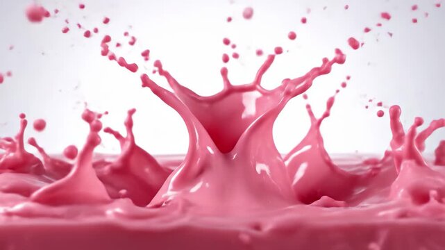 Dynamic pink liquid splash crown formation in still water