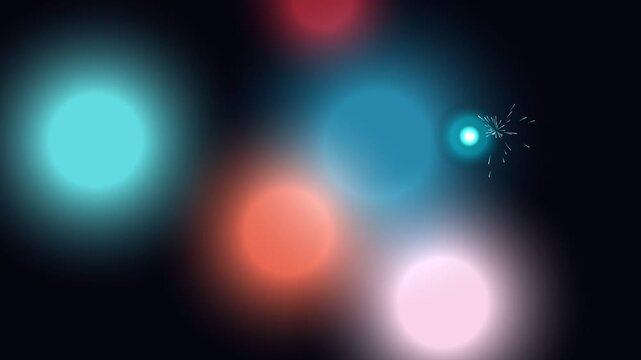 Bright vector illustration of an abstract background featuring colorful bokeh lights and shiny star flares on a blue night sky wallpaper design