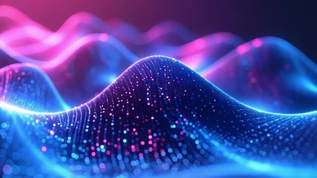Abstract digital wave pattern with glowing particles and vibrant neon colors