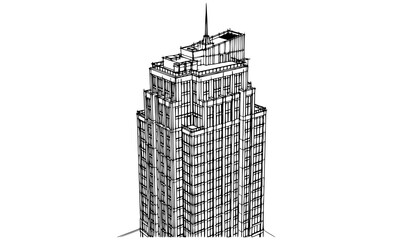 Architectural High Rise Building Perspective Line Art Vector Illustration