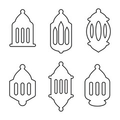 Islamic lamp silhouettes in various shapes, Ramadan poster design elements, Islamic holiday banner icon set