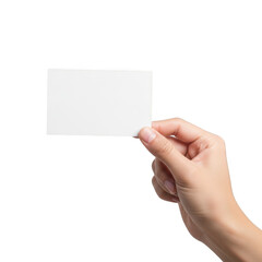 Obraz premium A person holding a blank white card with a hand in a blurred background. isolated on transparent background