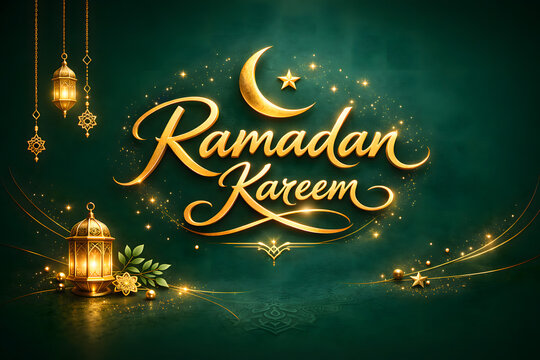 Luxury Emerald Ramadan Kareem Background with Elegant Gold Calligraphy and Minimal Islamic Ornament