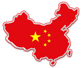 map of China, simplified shape of the chinese map with the colors as the flag of China, isolated