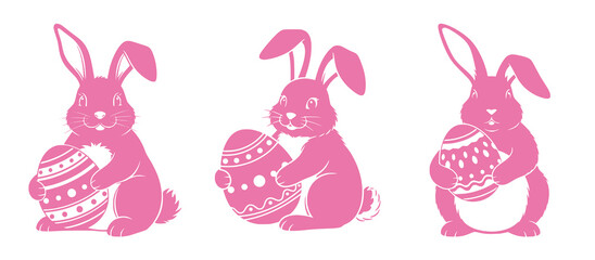 Pink Easter Bunnies with Decorated Eggs: A Festive Spring Silhouette