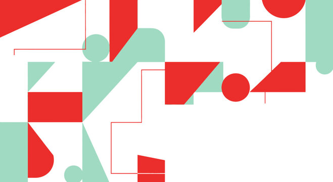 Abstract geometric background with red, green and white shapes creating a modern art pattern