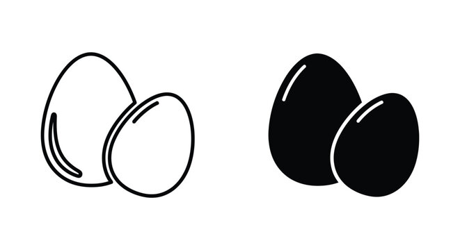Minimalist egg vector icons in outline and solid silhouette styles for culinary branding, breakfast menu design, and healthy food app interfaces.