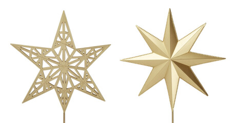 Obraz premium Gold star ornaments gold stars decorative stars Christmas decorations isolated on a transparent background