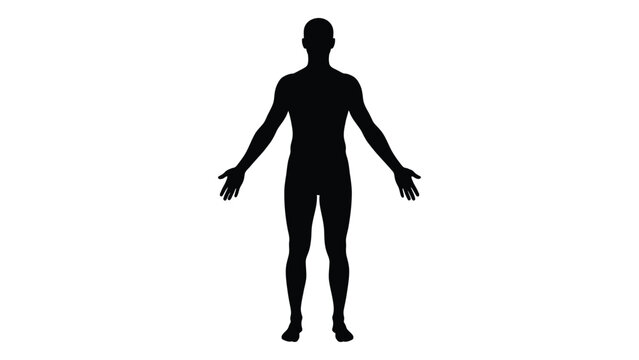 A black silhouette of a person standing with arms outstretched isolated on white background, Vector