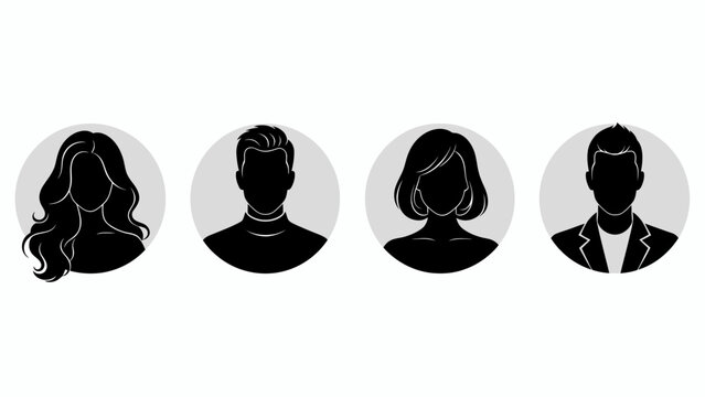 Group of four silhouette portraits in circular avatars featuring men and women.