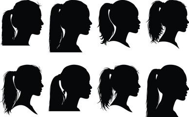 Diverse silhouettes of female hairstyles in various elegant styles