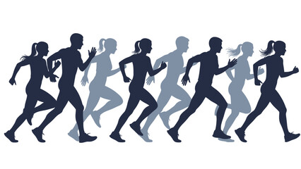 Fototapeta premium Group of runners in motion silhouette illustrating athletic training and teamwork among athletes.