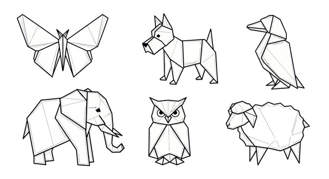 Origami Animals Collection: Butterfly, Dog, Penguin, Elephant, Owl, Sheep