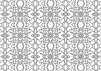 Fototapeta premium Seamless intricate ornamental line art pattern. Black and white decorative geometric background for luxury wallpaper and textile