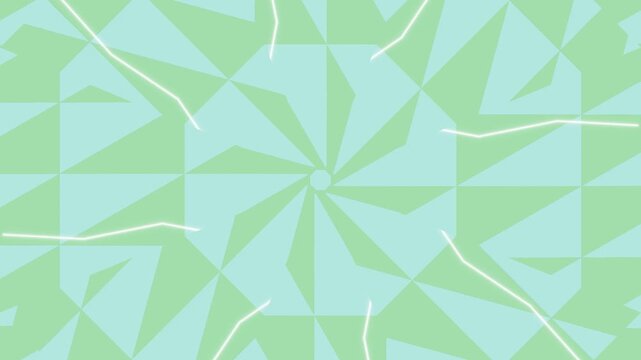 Seamless geometric pattern with green leaves featuring abstract triangle shapes and blue mosaic elements for a retro style vector wallpaper design