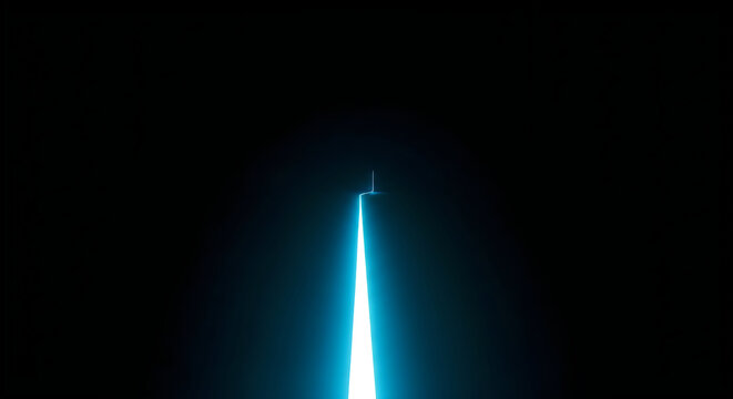 Thin, bright blue glowing line against a solid black background, concept of singularity or breakthrough