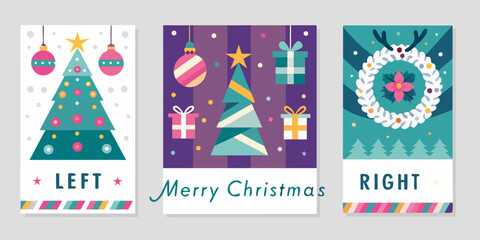 Festive christmas card designs featuring trees ornaments and holiday greetings © Sabuj