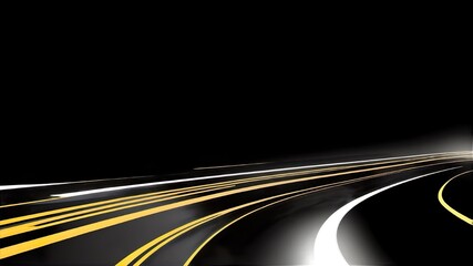 Modern abstract background featuring high-speed motion on a road with neon glowing lines and dynamic light trails. 