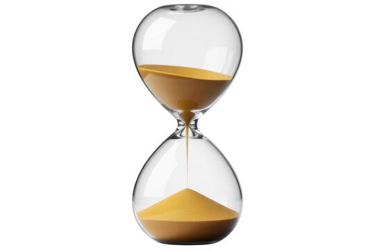 Hourglass with flowing sand time timer isolated on a transparent background