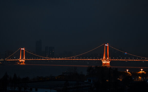 Hanyang Changjiang Bridge Illuminated at Night in Wuhan China