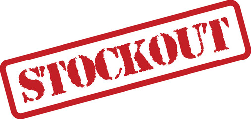 Distinct red rubber stamp clearly presenting the word STOCKOUT on an unblemished white surface