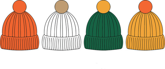 Winter Beanie Vector Set  Colorful Knitted Hats for Cold Weather © MSTZOWRON