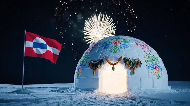 Christmas Celebration in Igloo with Fireworks.