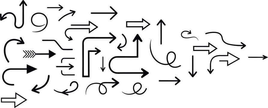 Collection of curved straight and looping arrow icons set isolated flat vector design elements