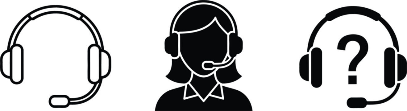 Customer Support Headset Icons Set Call Center Service Operator Help Desk Assistance And Communication Concept