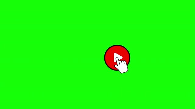 Red Clickable Button with Hand Cursor on Green Screen Background &ndash; Online Interaction Icon