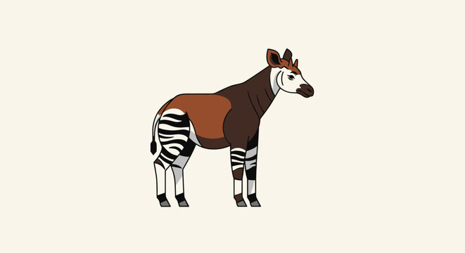 Okapi Standing Profile Vector Illustration.
