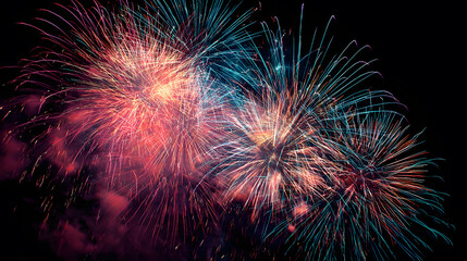 Obraz premium Vibrant Fireworks Exploding in the Night Sky