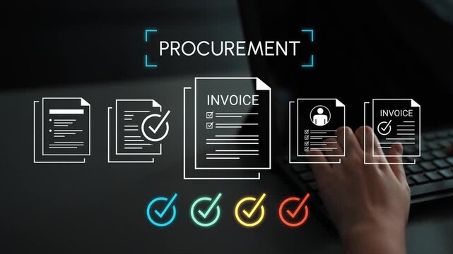 Procurement Process with Invoice Documents and Checkmarks Illustrating Approval Steps for Efficient Business Financial Management Gluon.