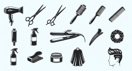Obraz premium Collection of vintage hair salon tools and accessories.