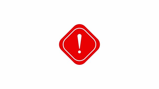 Warning Sign Alert Signal Icon Animation, Red Exclamation Mark Alert Symbol, Transparent Background Motion Graphic Loop 4K