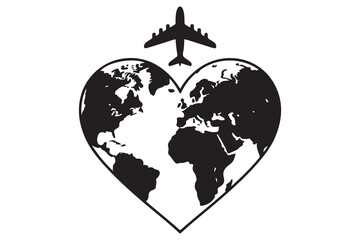 Airplane flying over world map heart icon © Shamsun