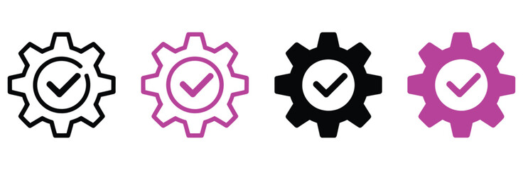 Easy Installation Icon Vector with Gear and Check Mark Symbols, Quick Settings Icon, System Configuration, Setup Confirmation, UI Elements, Technology and App Interface Graphics. © love 