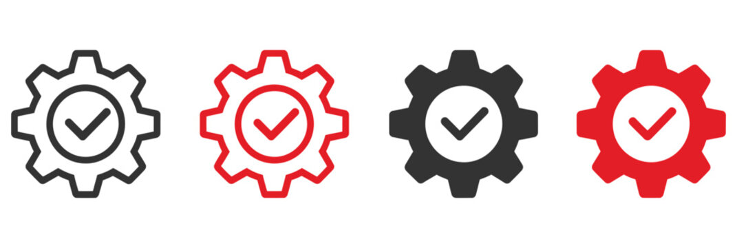 Easy Installation and Quick Settings Icon Set Featuring Gear Symbols, Check Marks, Configuration Icons, System Setup Indicators, User Interface Elements, App Design, and Technology Graphics.
