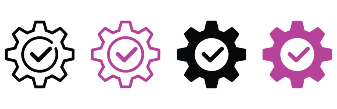 Easy Installation Icon Vector with Gear and Check Mark Symbols, Quick Settings Icon, System Configuration, Setup Confirmation, UI Elements, Technology and App Interface Graphics.
